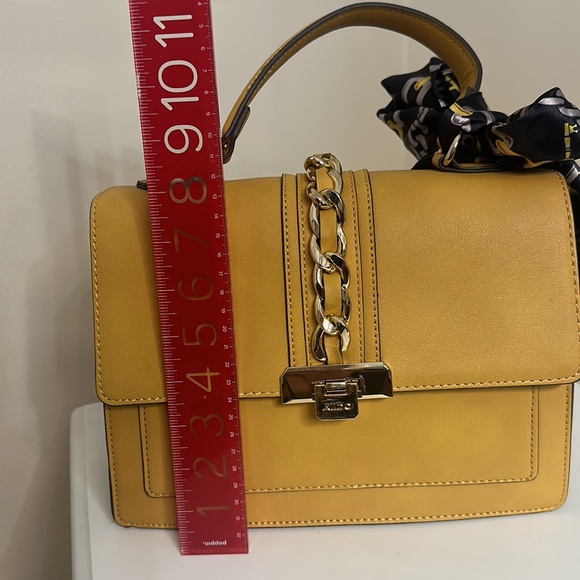 ALDO yellow/gold faux leather handbag with scarf NWT - Picture 14 of 14